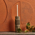 Centre Straight Lines Wooden Candle Holder in Mud - Small