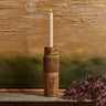 Centre Straight Lines Wooden Candle Holder in Rust - Small