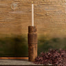 Centre Straight Lines Wooden Candle Holder in Rust - Large