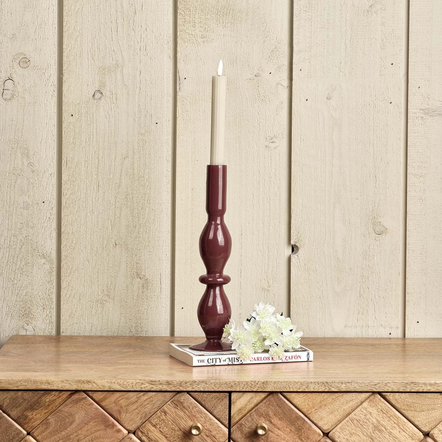 Oval Glass Candle Stick in Cherry