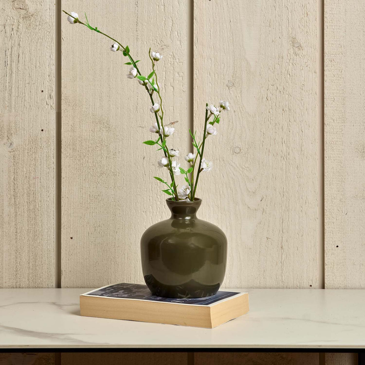 Round Glass Vase in Green Gold - Small