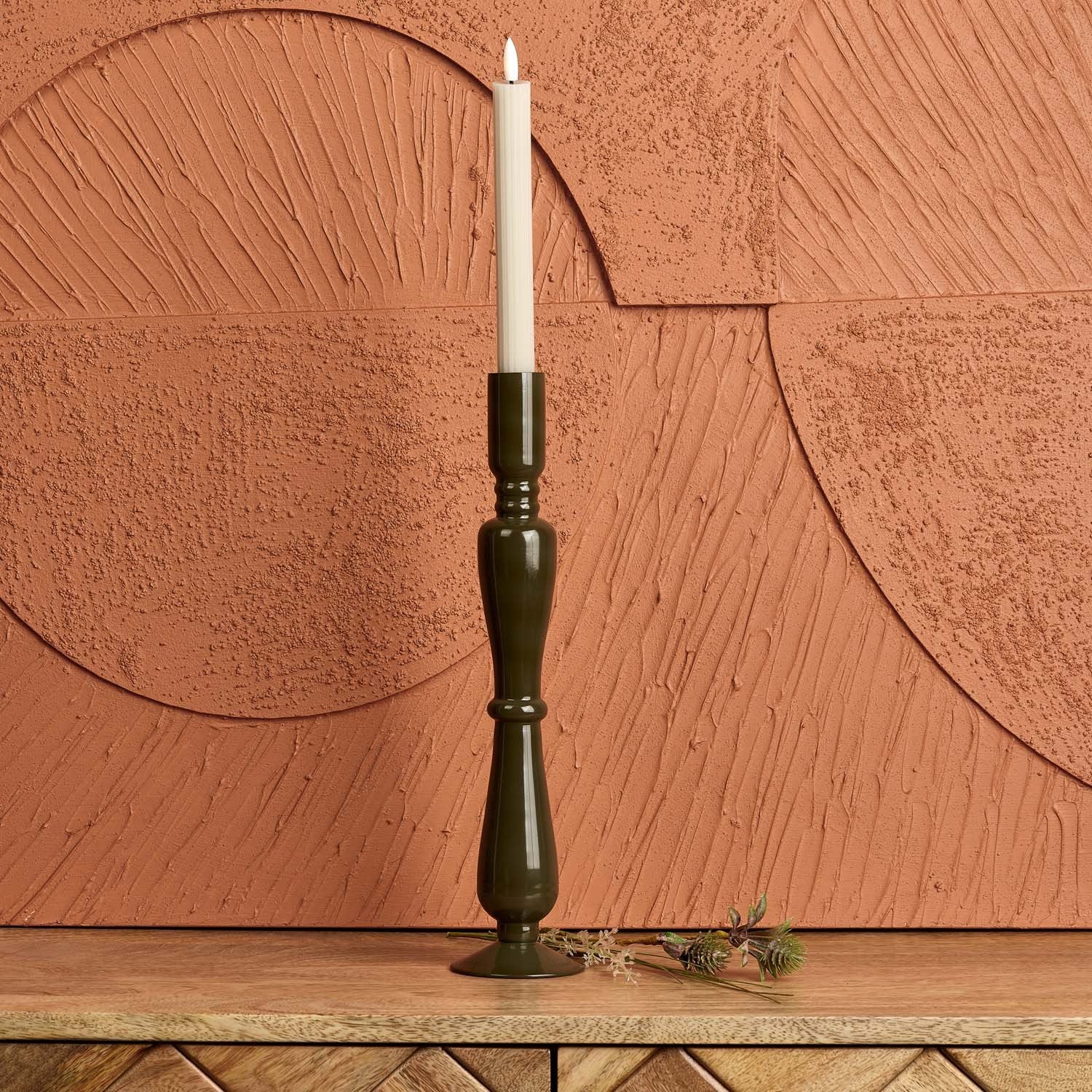 Royal Glass Candle Stick in Green Gold - Large