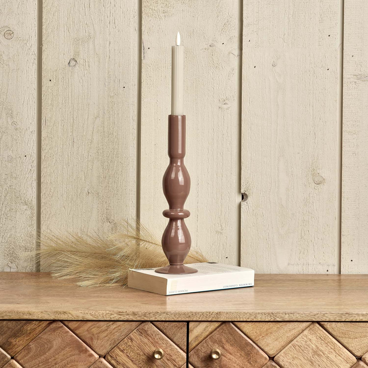 Oval Glass Candle Stick in Misty Rose