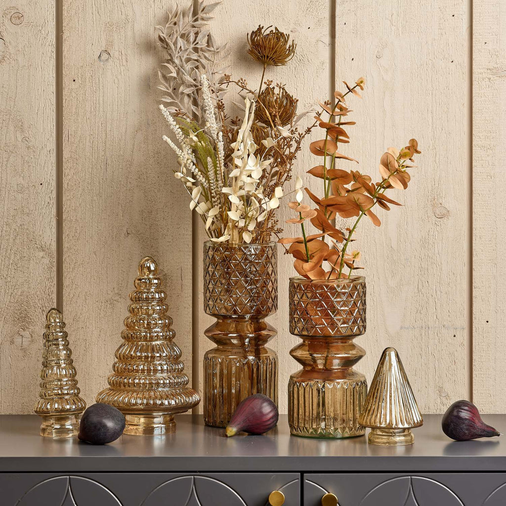 Evergreen Tree Glass Ornament in Light Gold Luster
