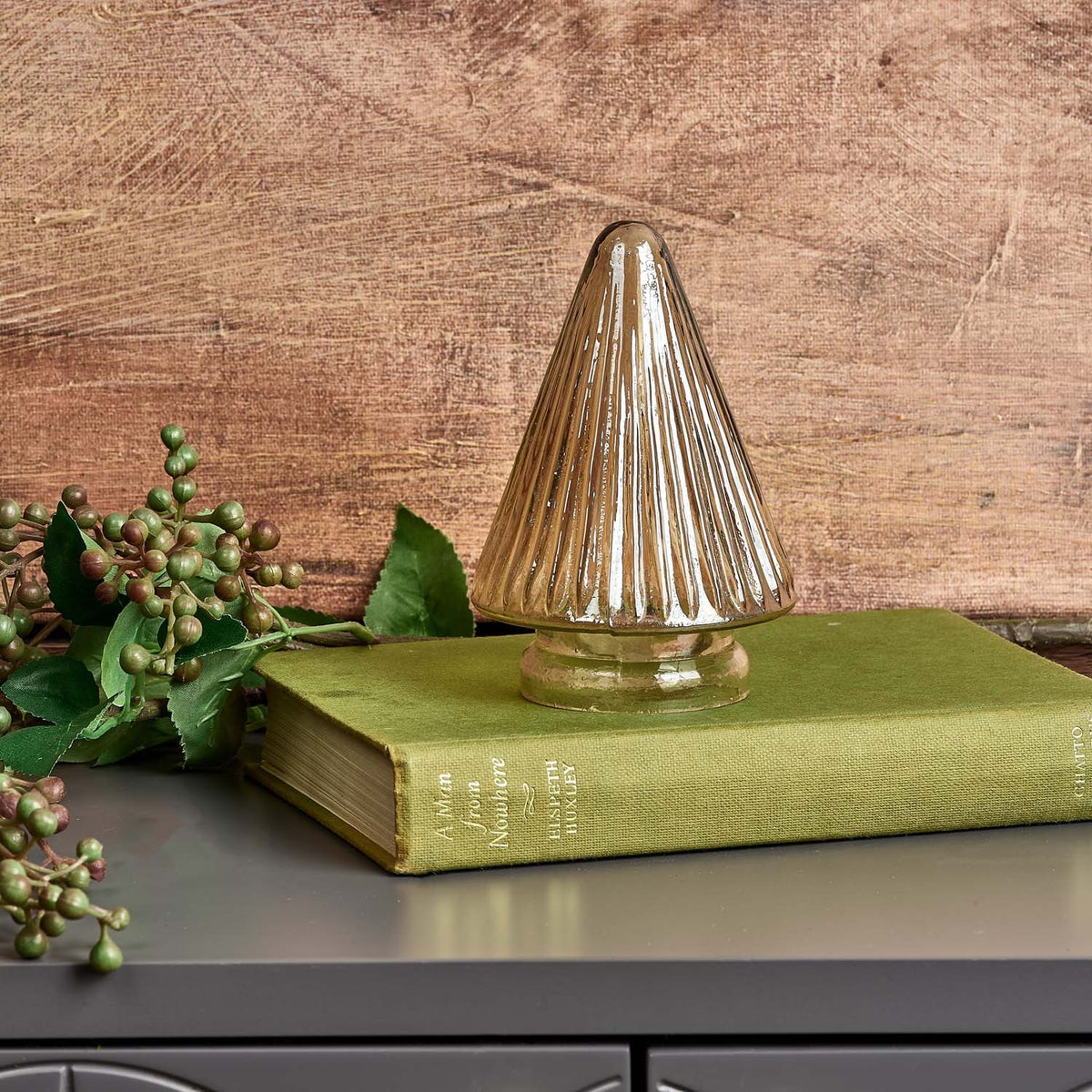 Cone Tree Glass Ornament in Gold Luster