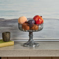 Glass Flat Fruit Bowl with Base in Luster Grey