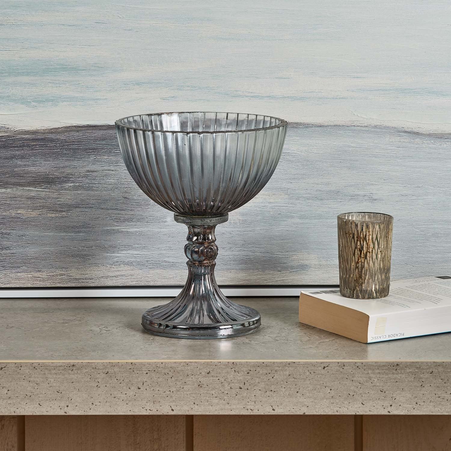 Glass U-Style Fruit Bowl with Base in Luster Grey