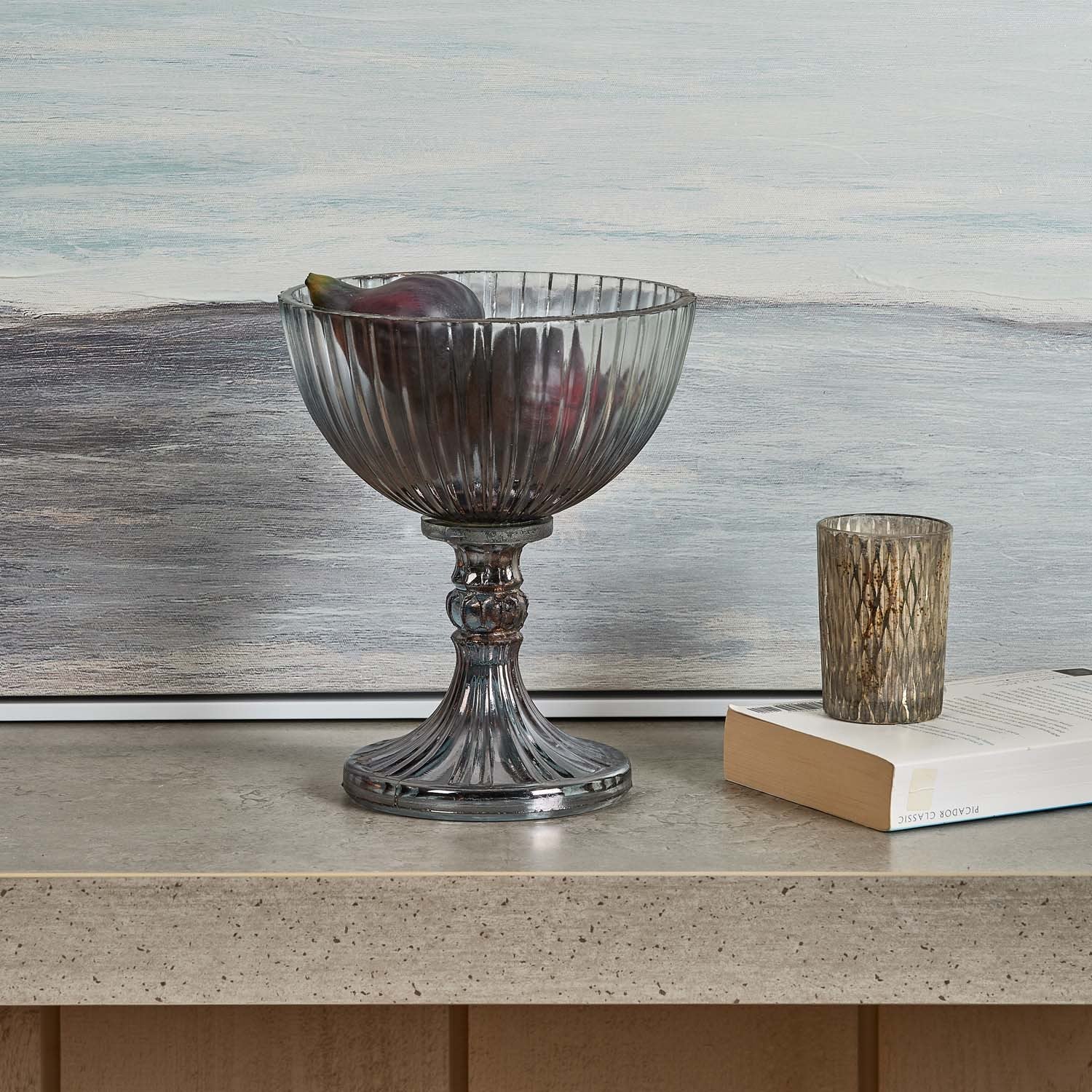 Glass U-Style Fruit Bowl with Base in Luster Grey