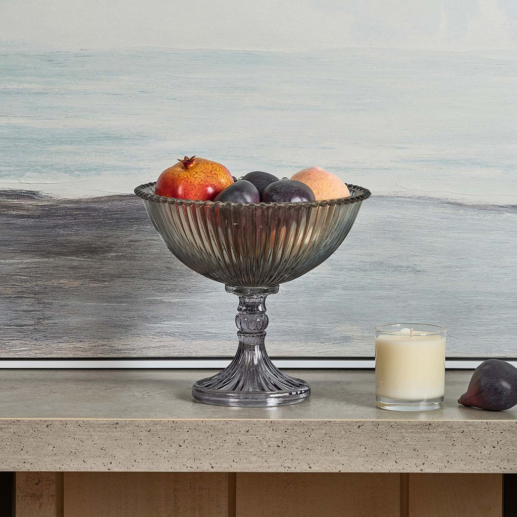 Glass Dots Border Fruit Bowl with Base in Luster Grey