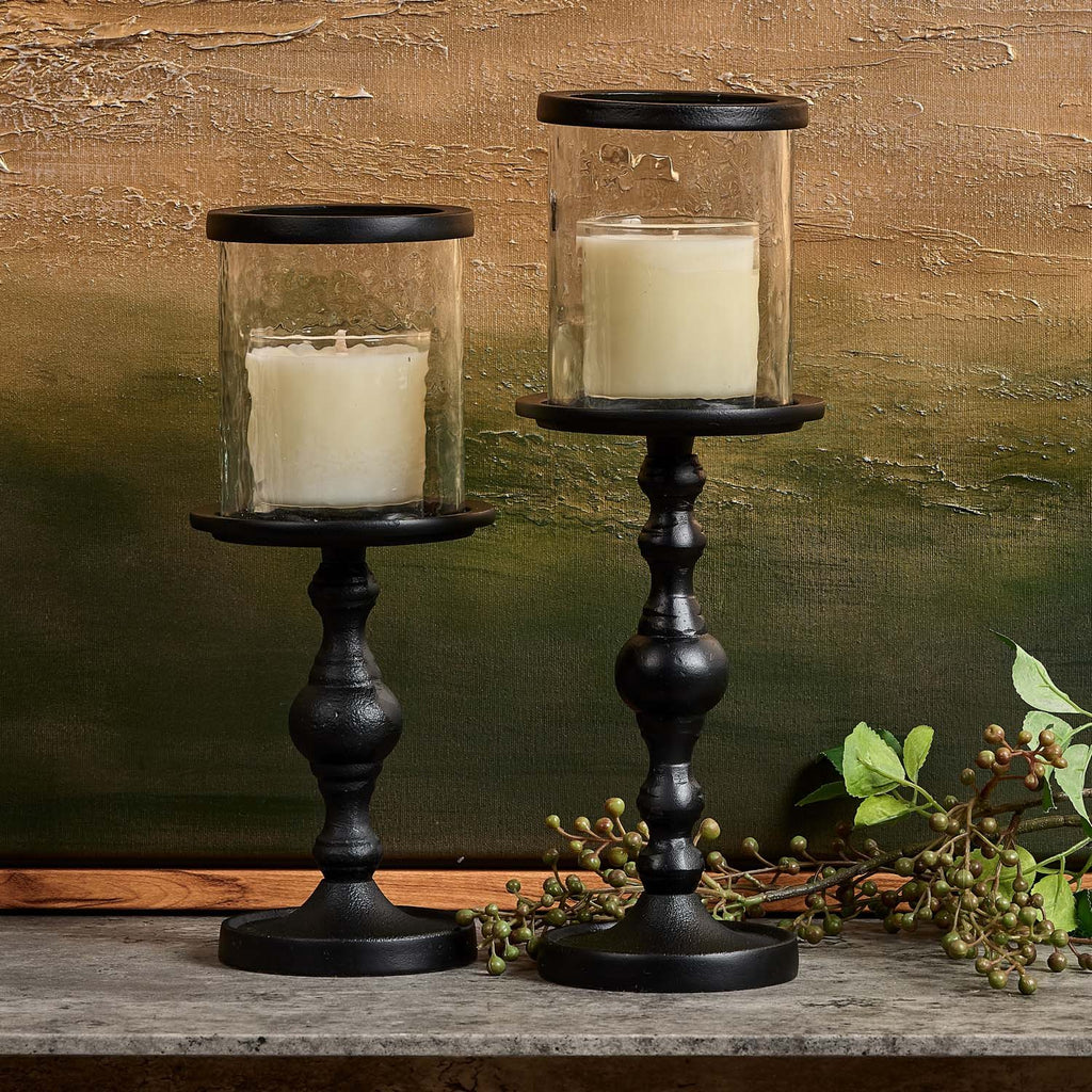Candle Stand with Glass in Black - Small