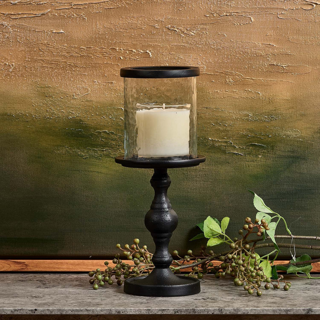 Candle Stand with Glass in Black - Small