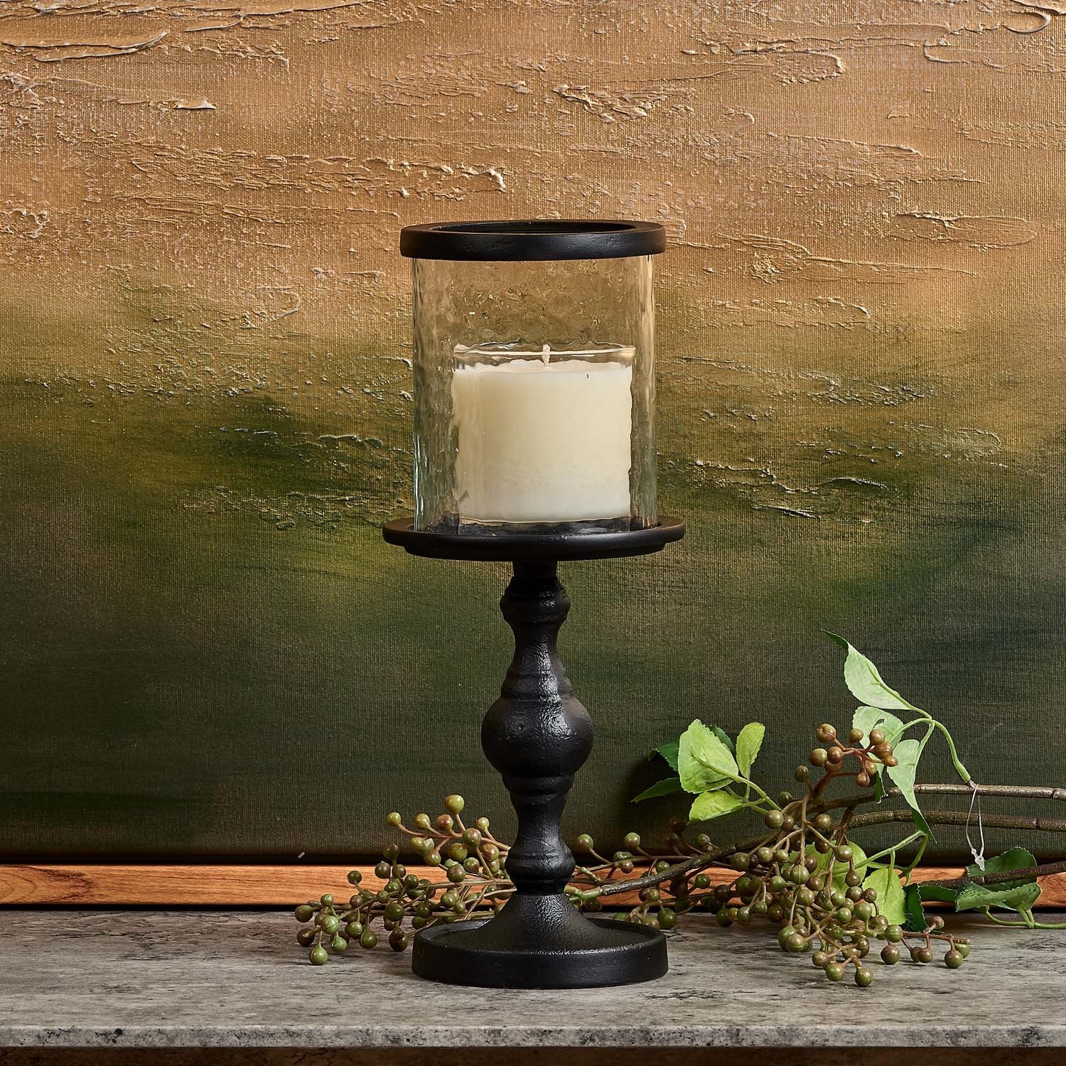 Candle Stand with Glass in Black - Small