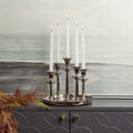 Round Candle Holder Tray with Five Candle Holders in Nickel