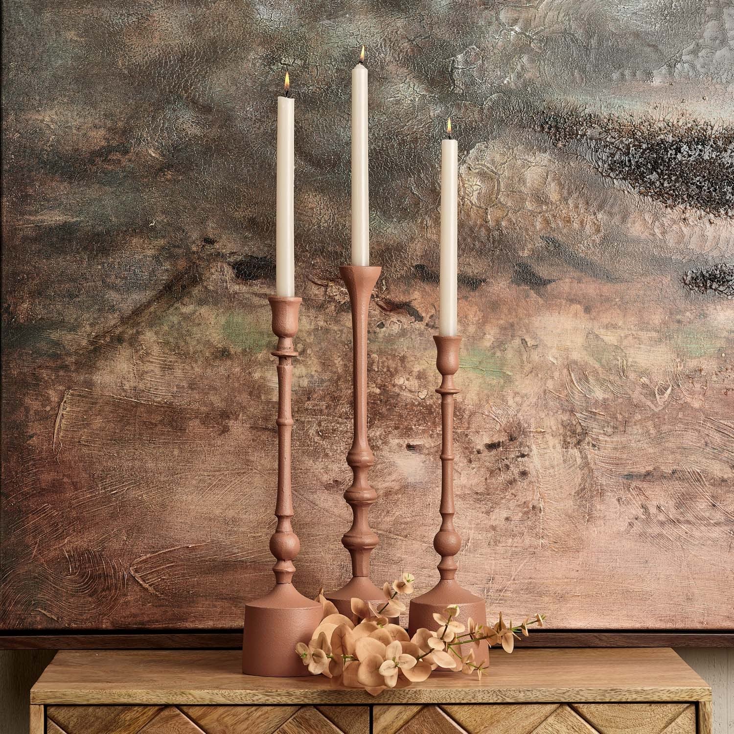 Metal U Roof Candle Stick in Matt Peach - Small
