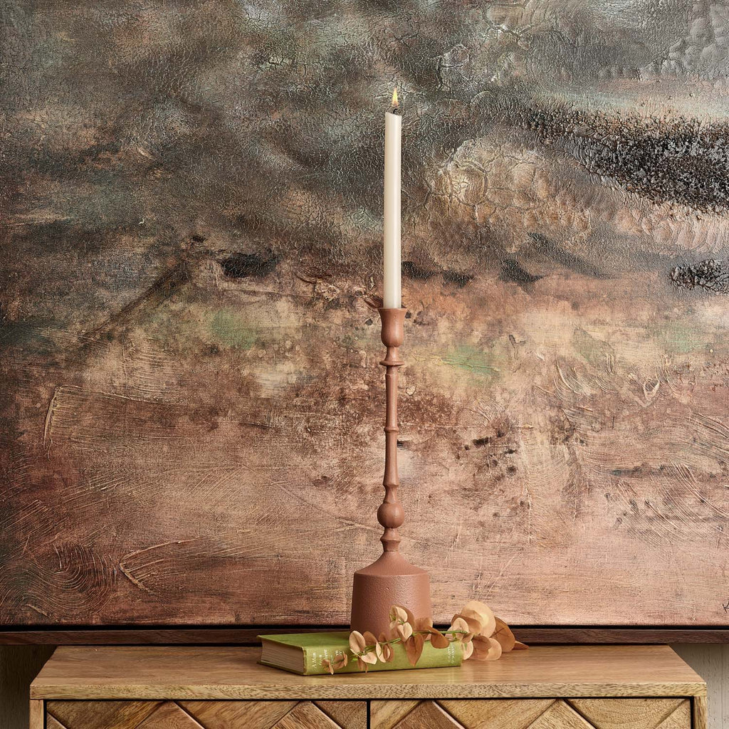 Metal U Roof Candle Stick in Matt Peach - Small