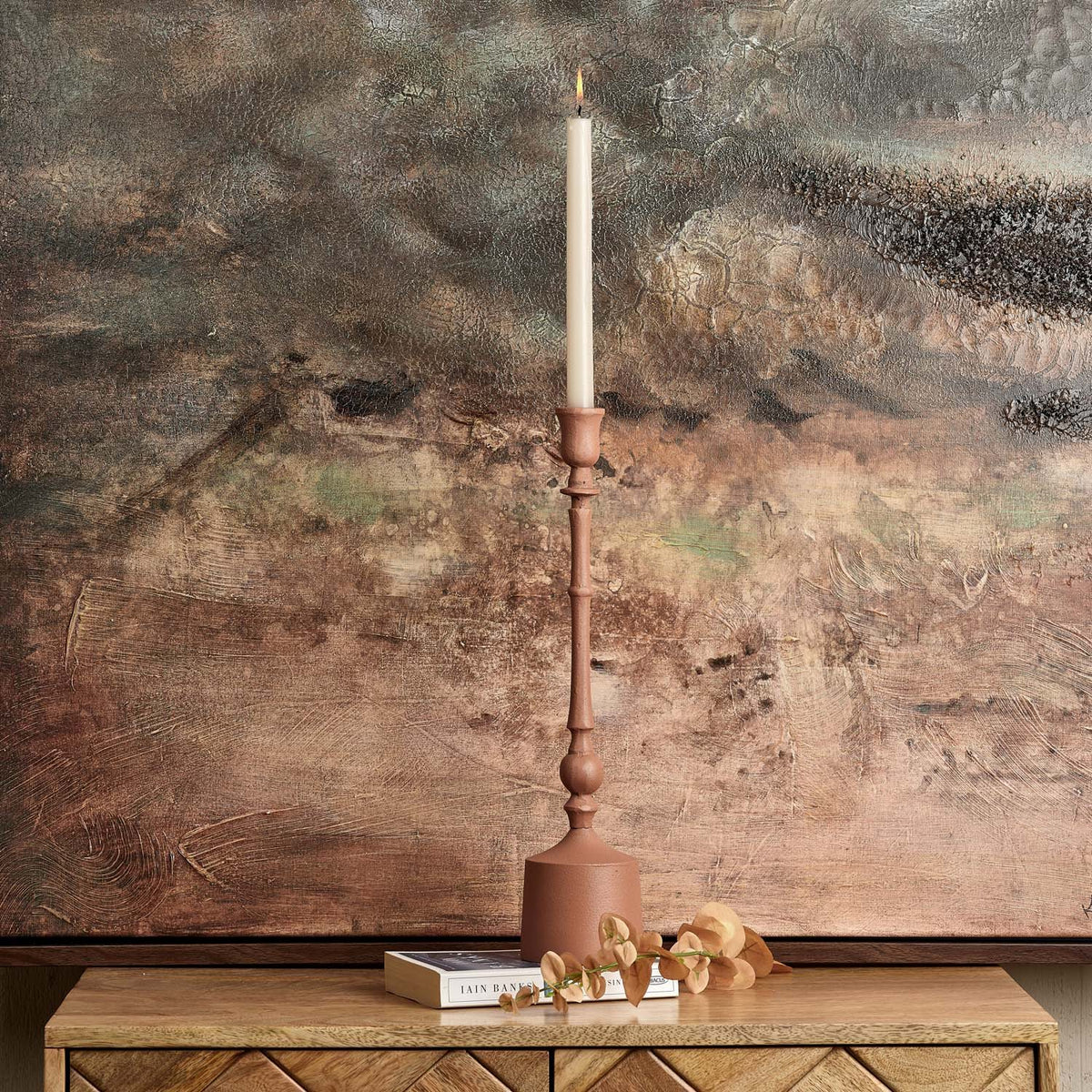 Metal U Roof Candle Stick in Matt Peach - Large