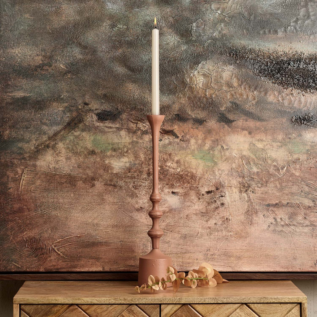 Metal Taper Trio Candle Stick in Matt Peach - Small