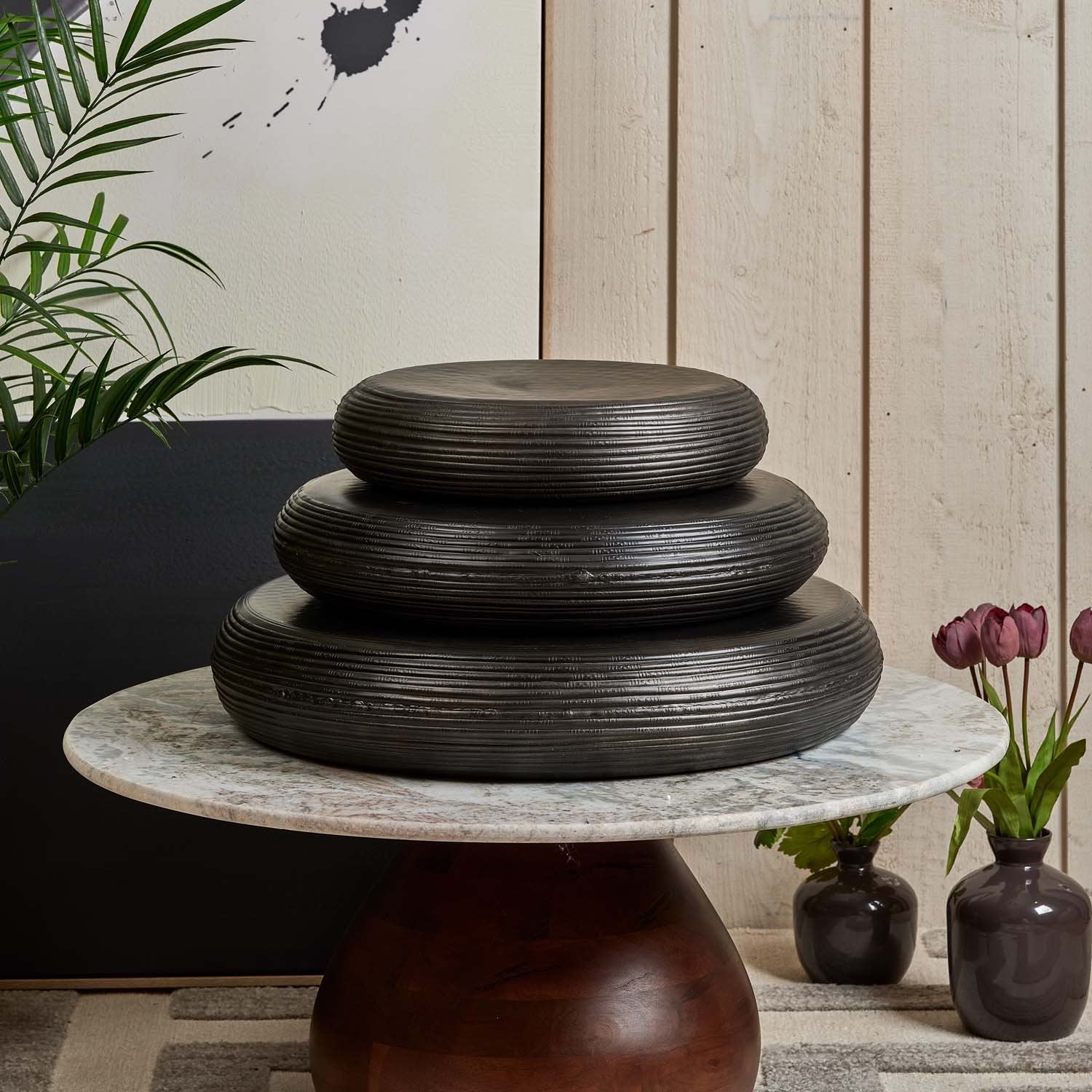 Metal Bowl Tray in Matt Black Finish - Large