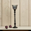 Heptagon Candle Stick in Black with Removable Lotus Bell Tealight Holder in Grey 37.5cm