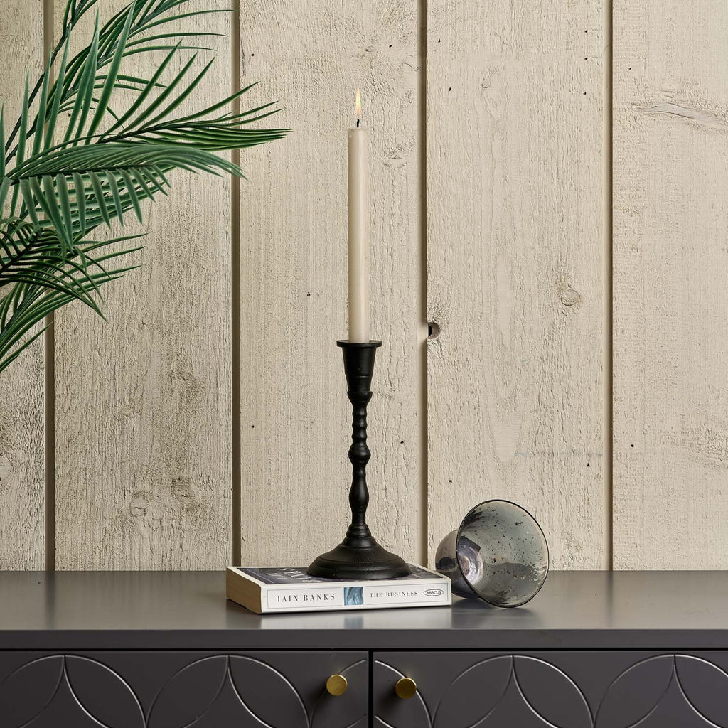 Candle Stick in Black with Removable Taper Bell Tealight Holder in Grey