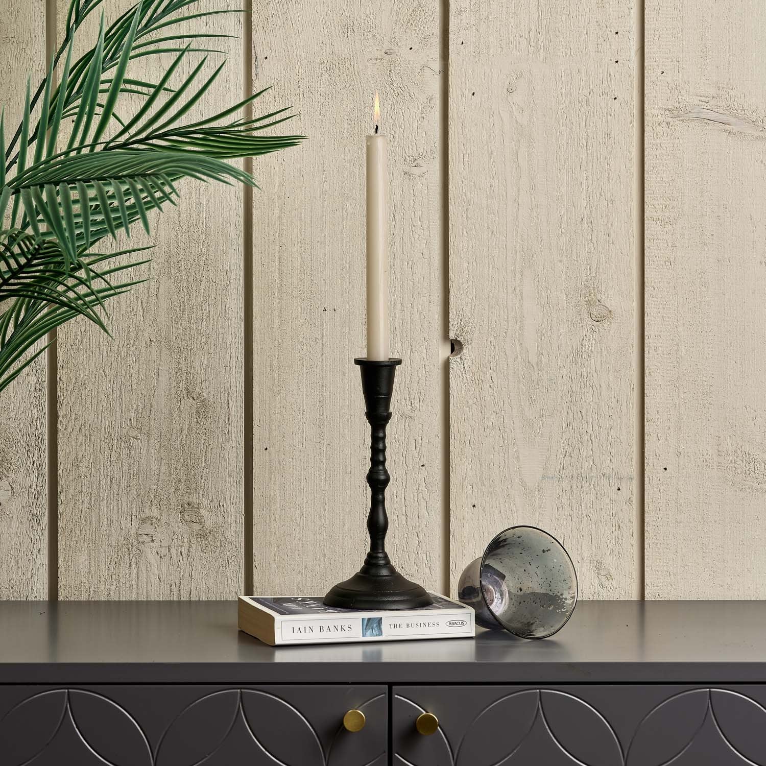Candle Stick in Black with Removable Taper Bell Tealight Holder in Grey