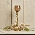 Heptagon Candle Stick in Gold with Removable Chimney Bell Tealight Holder in Brown 29cm