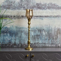 Heptagon Candle Stick in Gold with Removable Chimney Bell Tealight Holder in Brown 37.5cm