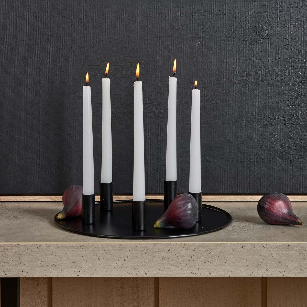 Magentic Metal Candle Holder Tray w/5 holders in Matt Black