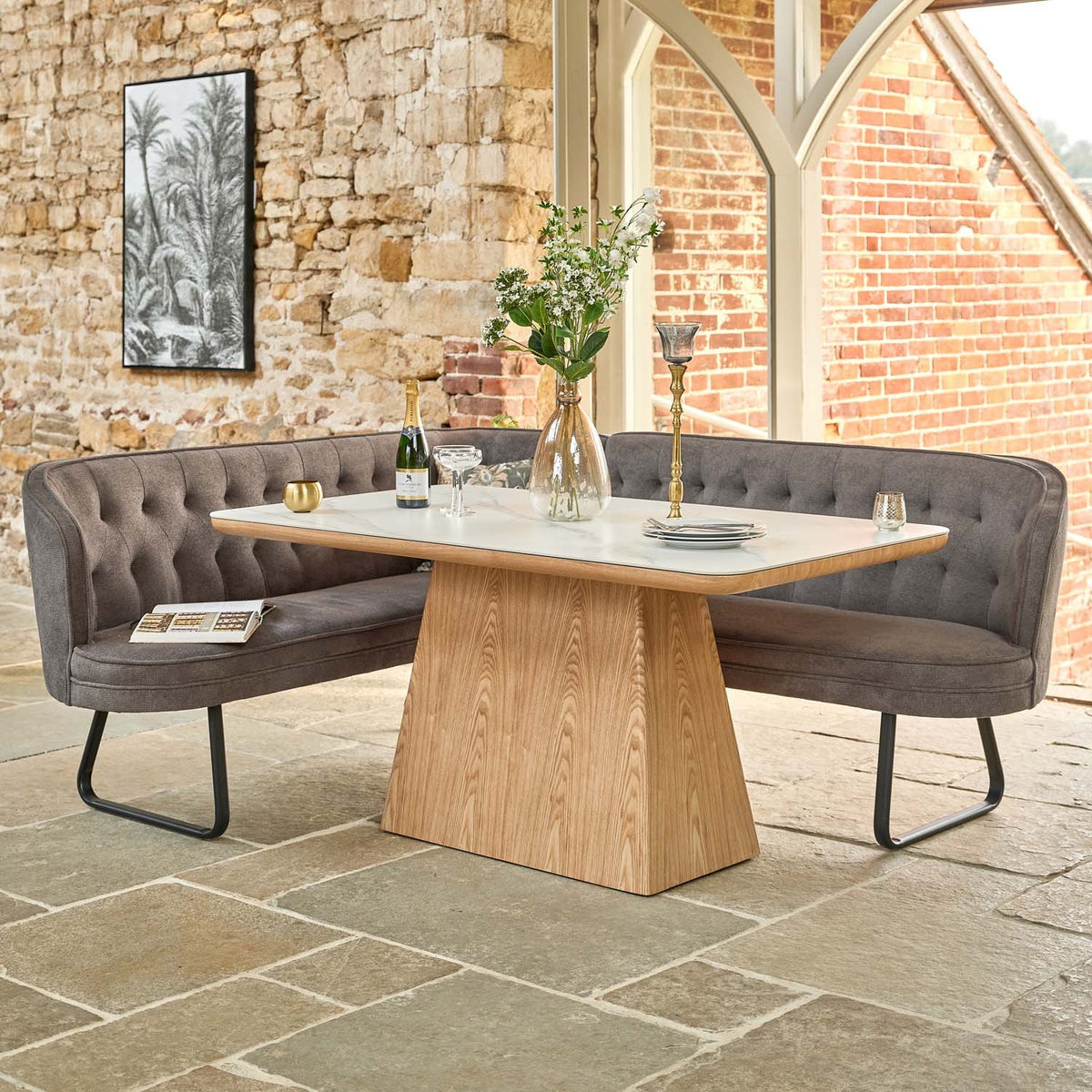 Sutton 160cm Dining Table - Ash with Frampton Corner Bench in Anthracite RHF