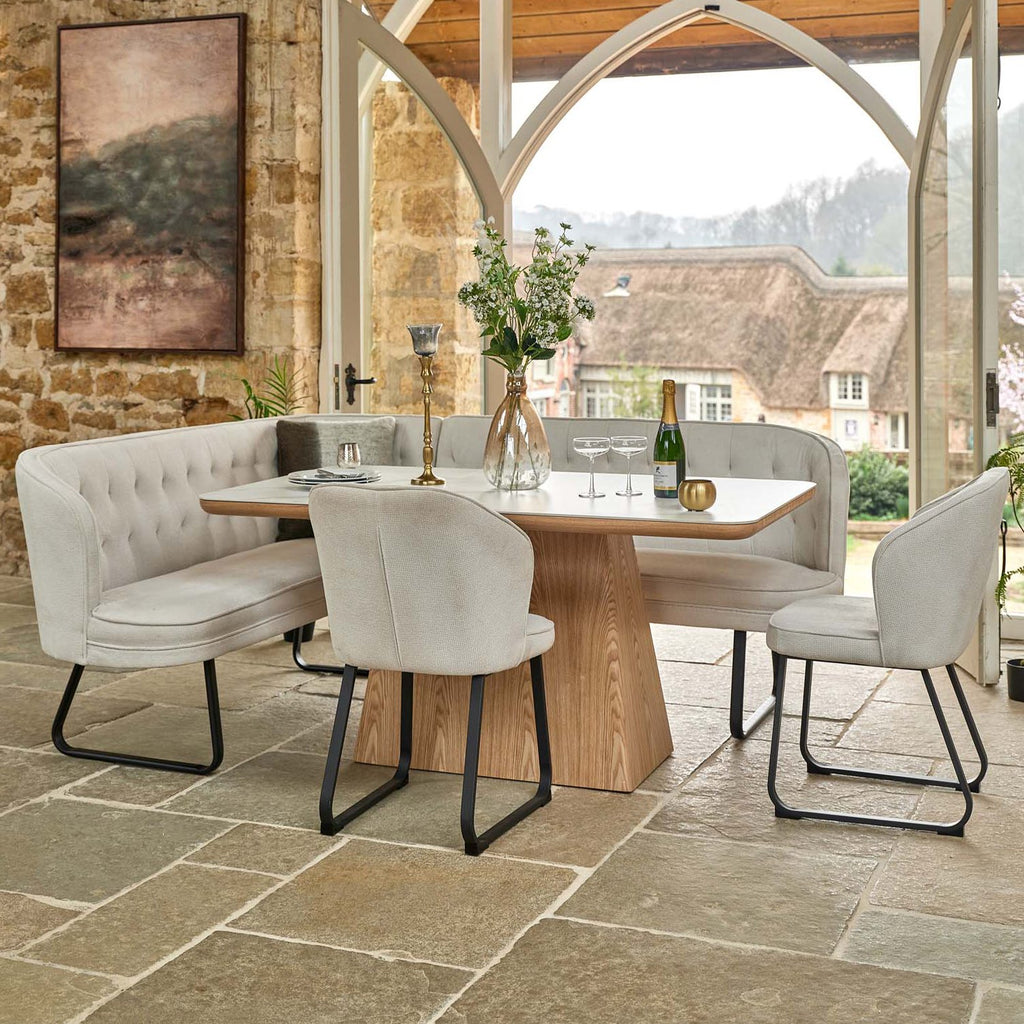 Sutton 160cm Dining Table - Ash with Frampton Corner Bench RHF & 2x Frampton Chairs in White