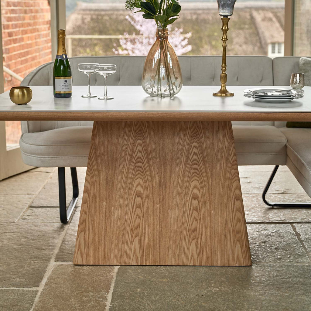 Sutton 160cm Dining Table - Ash with Frampton Corner Bench RHF & 2x Frampton Chairs in White
