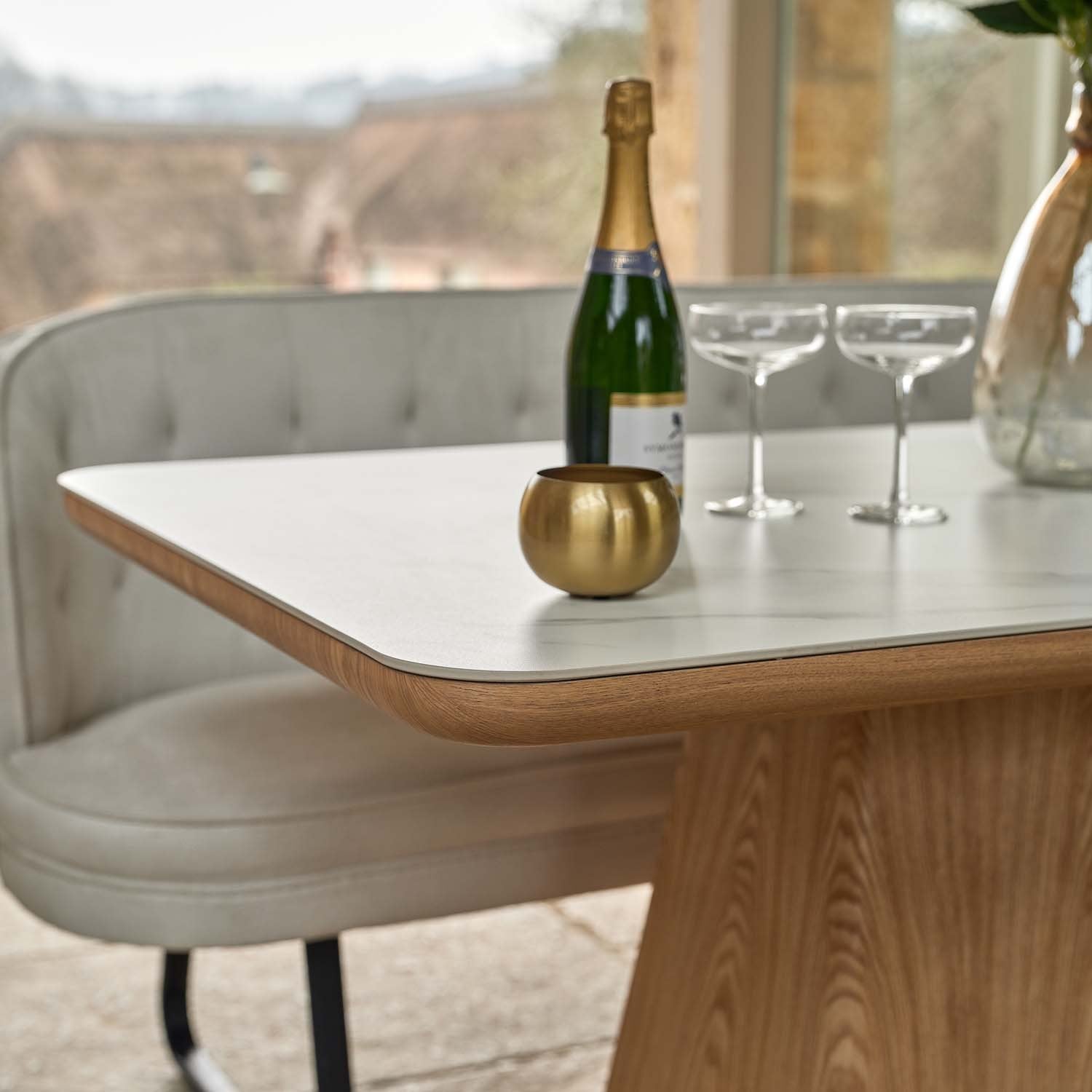 Sutton 160cm Dining Table - Ash with Frampton Corner Bench LHF & Flat Bench in White