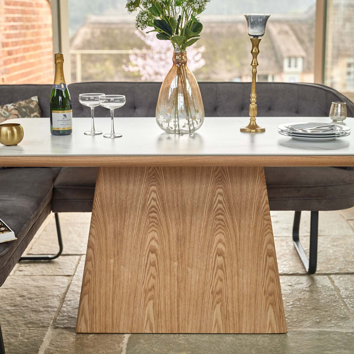 Sutton 160cm Dining Table - Ash with Frampton Corner Bench RHF & Flat Bench in Anthracite