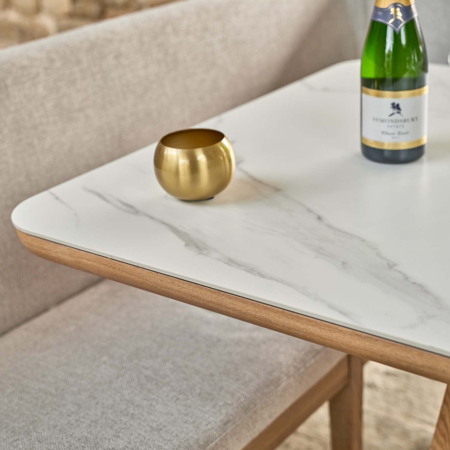 Sutton 160cm Dining Table - Ash with Hampton Corner Bench in Grey RHF