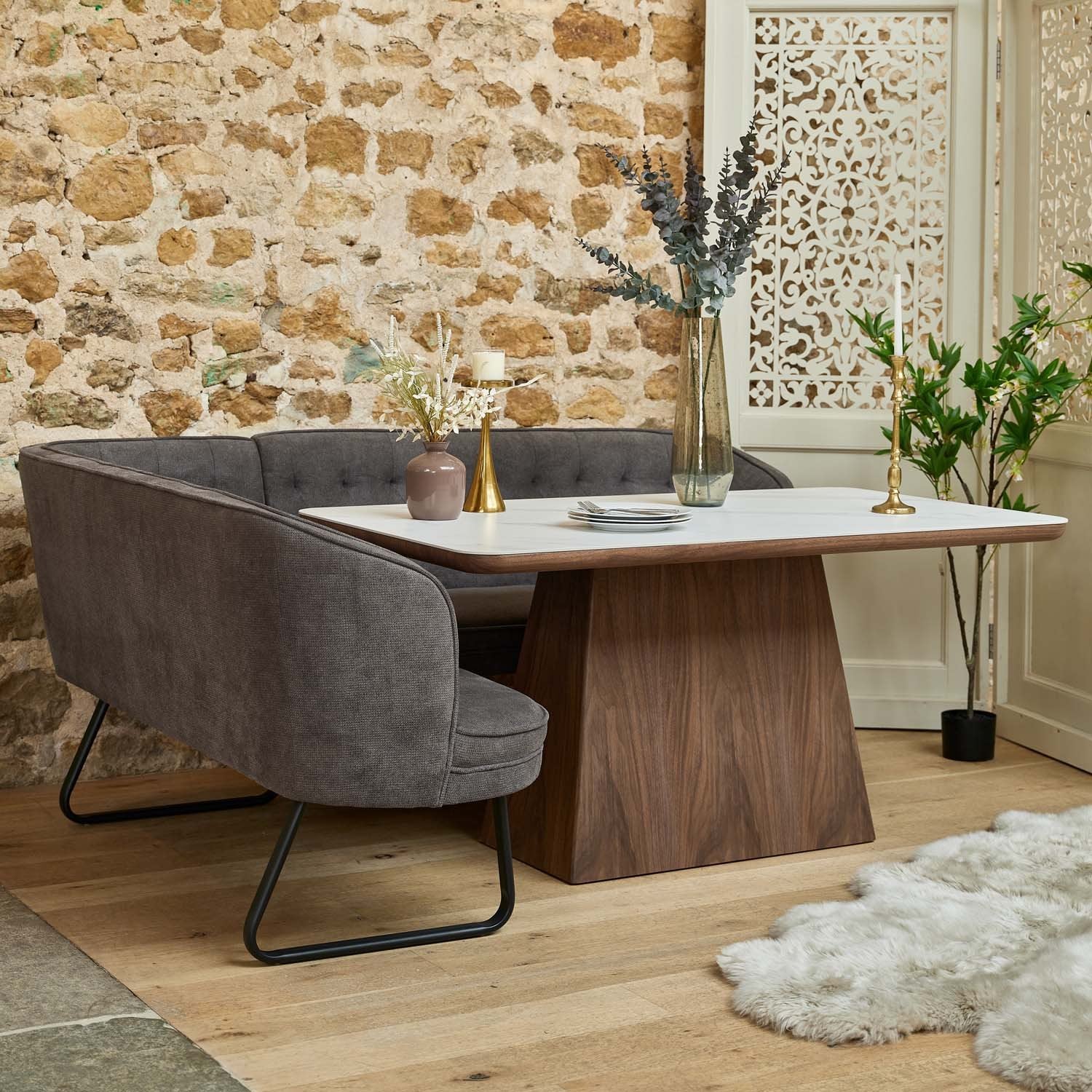 Sutton 160cm Dining Table - Walnut with Frampton Corner Bench in Anthracite RHF