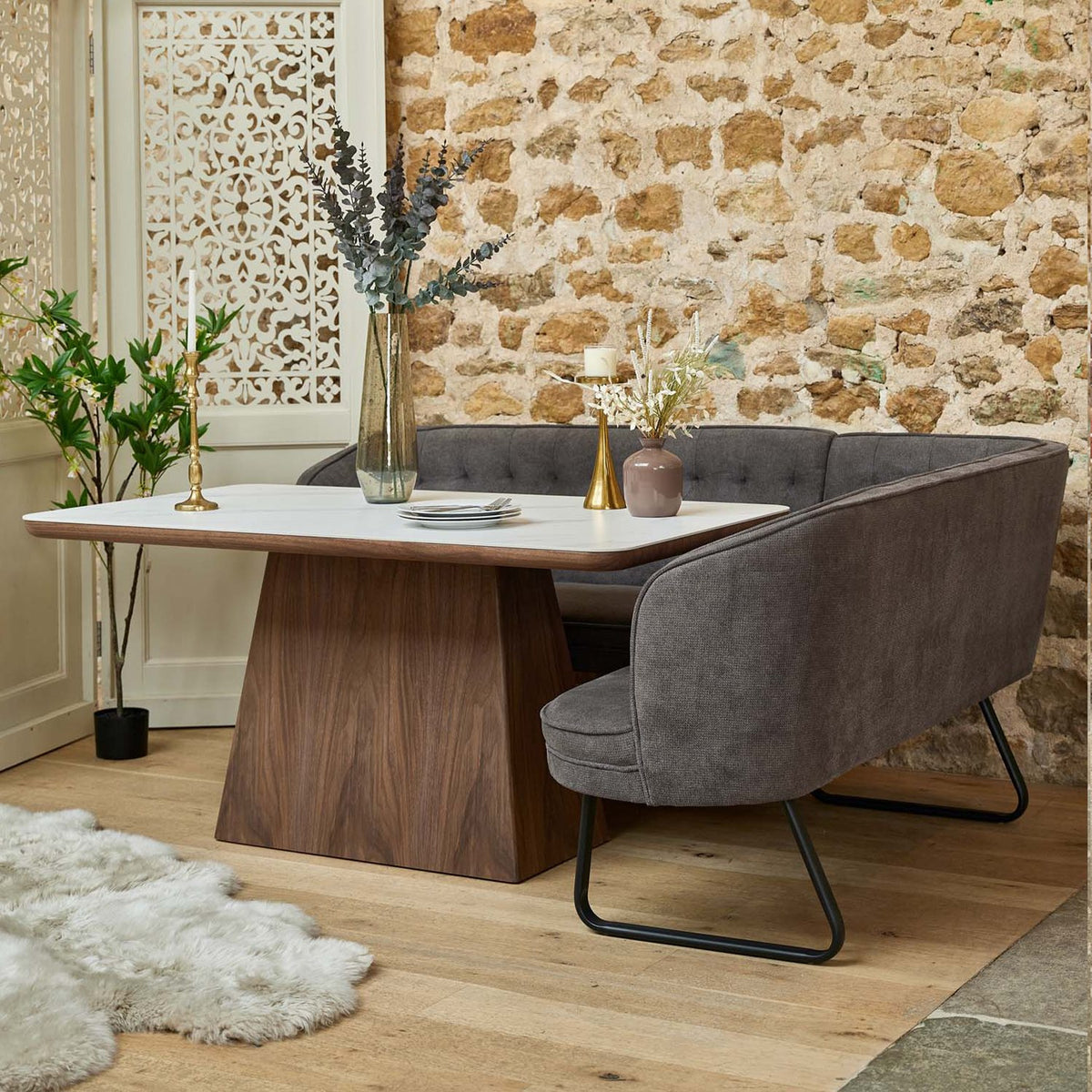 Sutton 160cm Dining Table - Walnut with Frampton Corner Bench in Anthracite LHF