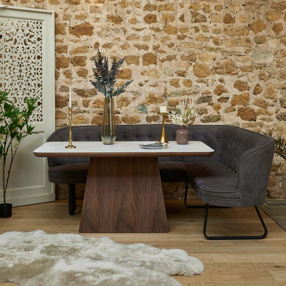 Sutton 160cm Dining Table - Walnut with Frampton Corner Bench in Anthracite LHF