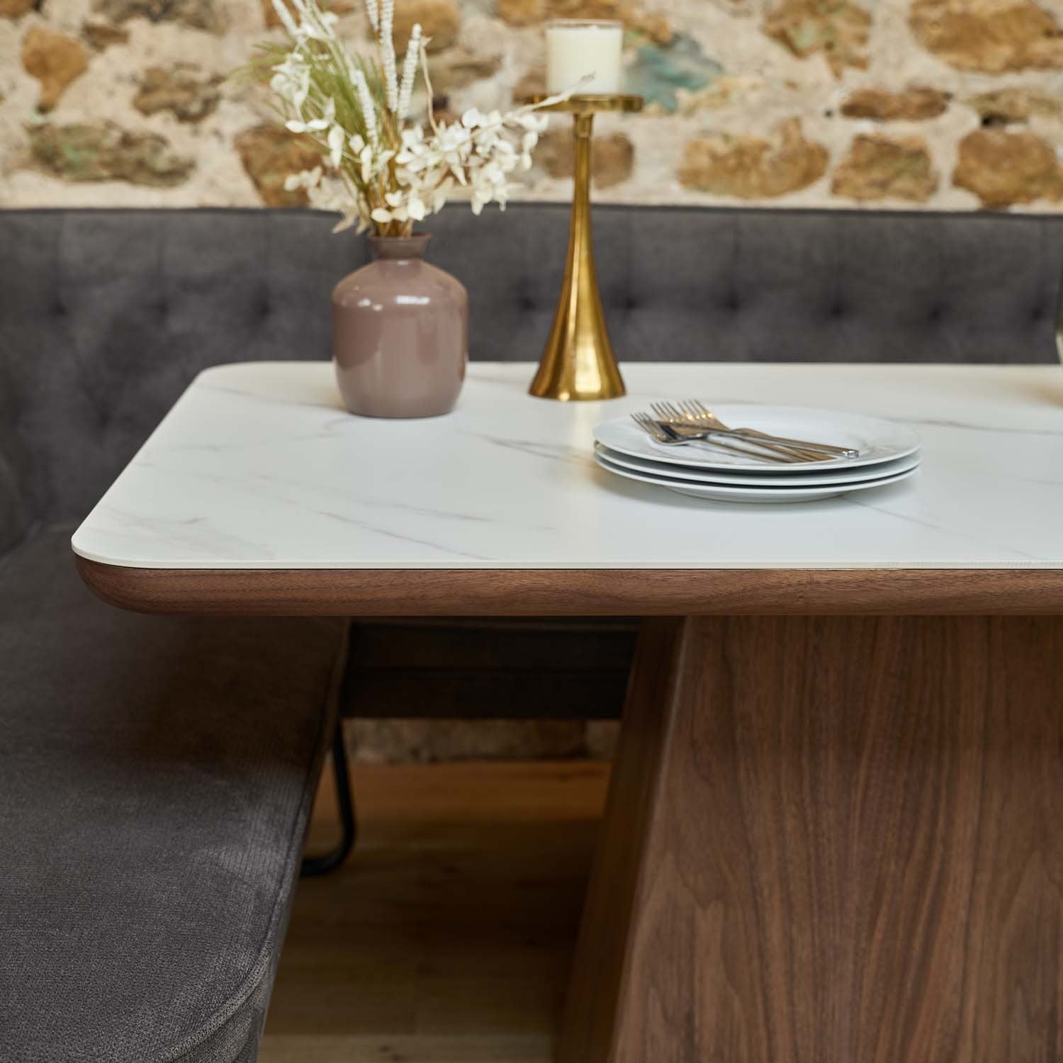 Sutton 160cm Dining Table - Walnut with Frampton Corner Bench in Anthracite LHF