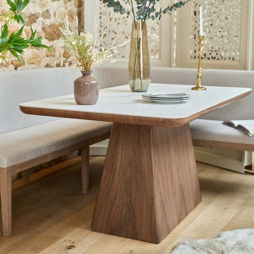 Sutton 160cm Dining Table - Walnut with Hampton Corner Bench in Grey RHF