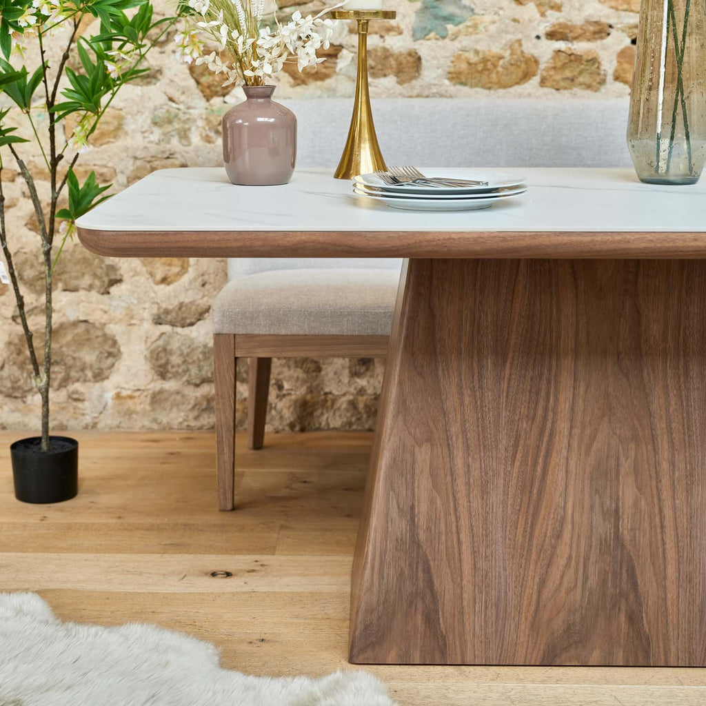 Sutton 160cm Dining Table - Walnut with Hampton Corner Bench in Grey RHF