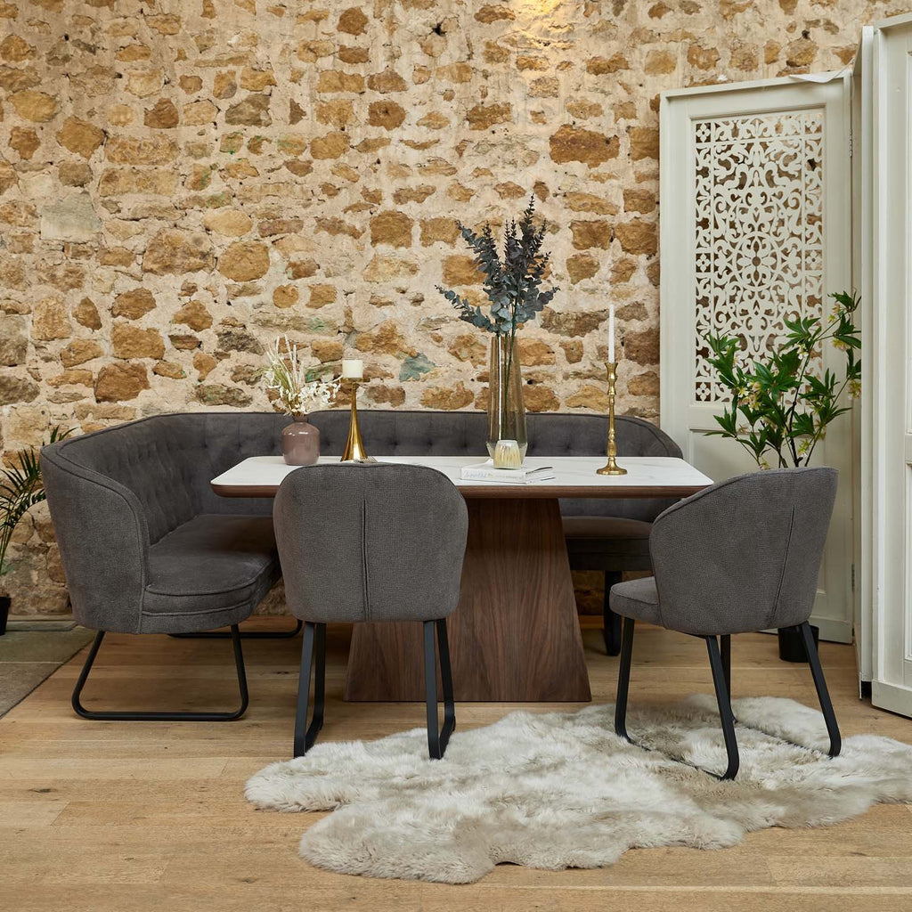 Sutton 160cm Dining Table - Walnut with Frampton Corner Bench RHF & 2x Frampton Chairs in Anthracite