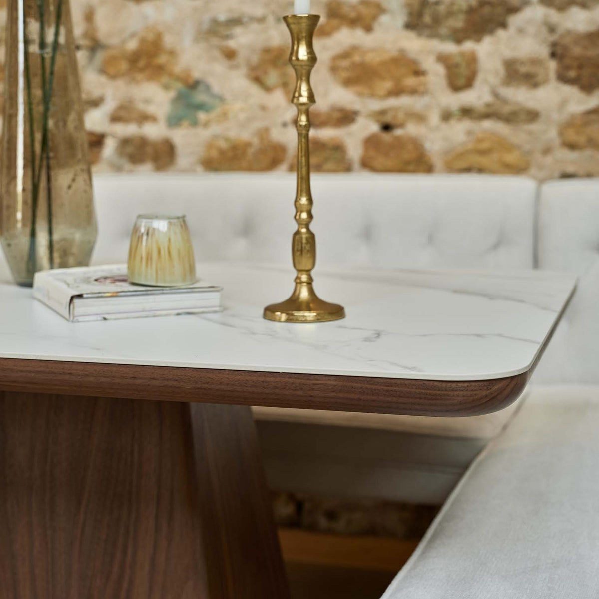 Sutton 160cm Dining Table - Walnut with Frampton Corner Bench in White RHF