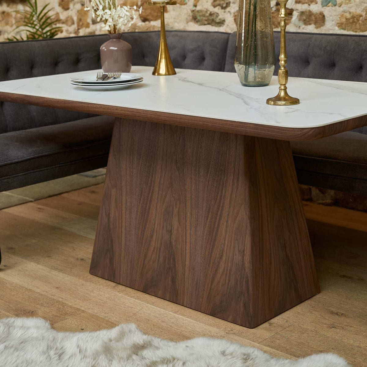 Sutton 160cm Dining Table - Walnut with Frampton Corner Bench RHF & Flat Bench in Anthracite