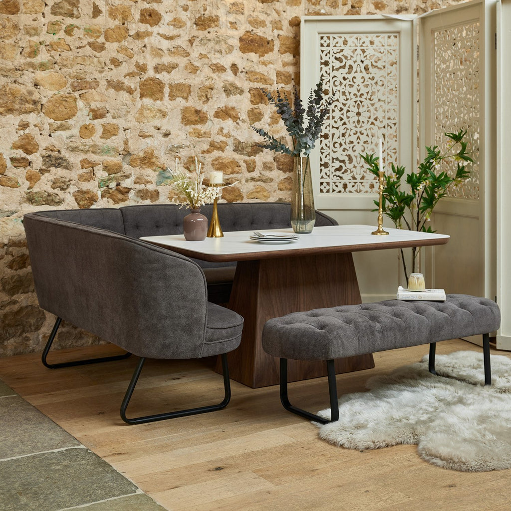 Sutton 160cm Dining Table - Walnut with Frampton Corner Bench RHF & Flat Bench in Anthracite