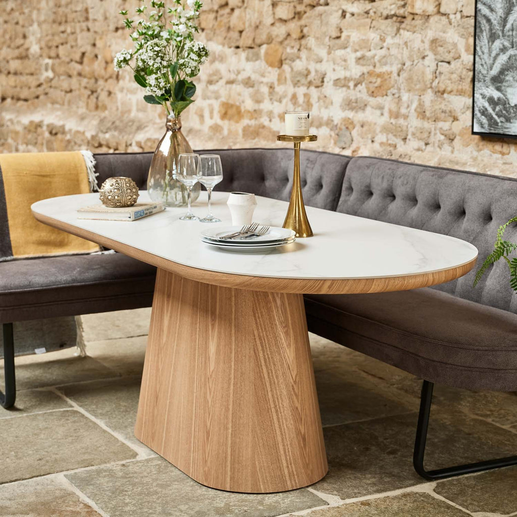 Sutton 200cm Dining Table - Ash with Frampton Corner Bench RHF & 2x Frampton Chairs in Anthracite