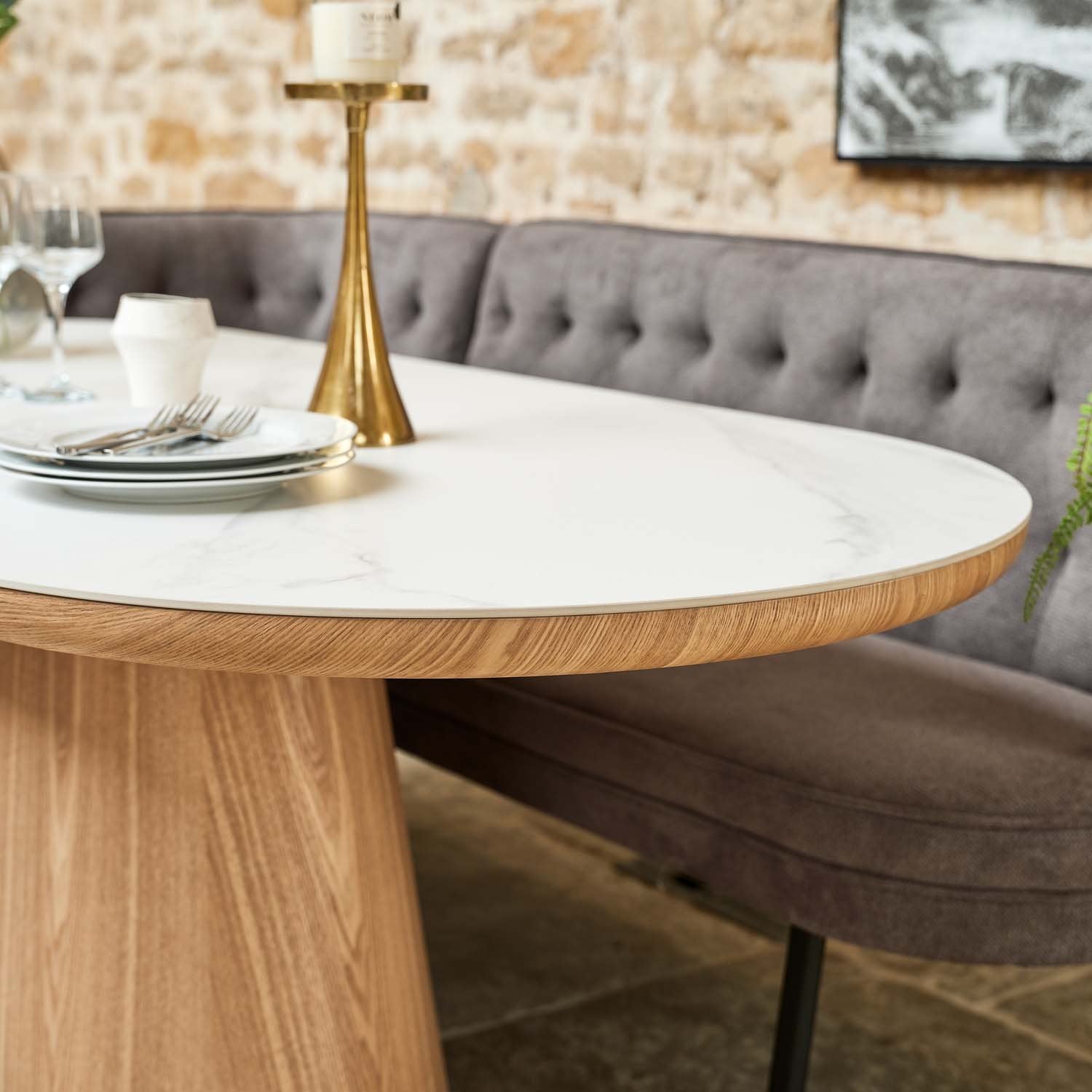 Sutton 200cm Dining Table - Ash with Frampton Corner Bench RHF & 2x Frampton Chairs in Anthracite