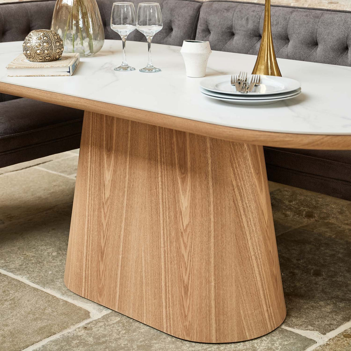 Sutton 200cm Dining Table - Ash with Frampton Corner Bench LHF & 2x Frampton Chairs in Anthracite