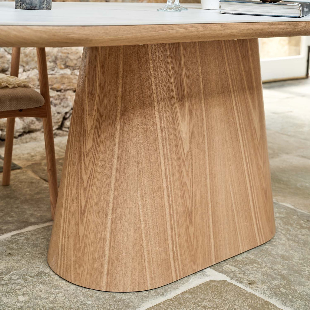 Sutton 200cm Dining Table - Ash with 4x Albi Chairs in Beige with Oiled Oak Legs