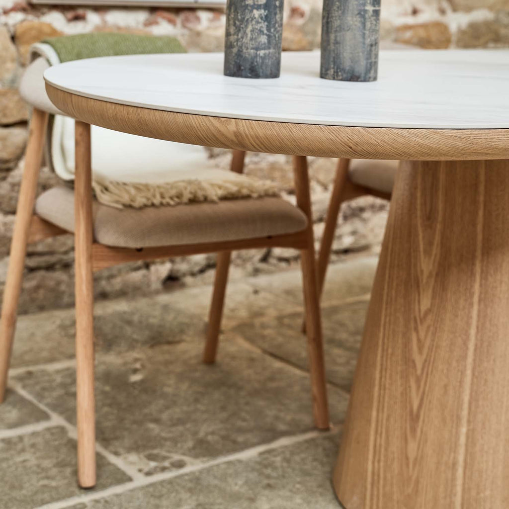 Sutton 200cm Dining Table - Ash with 6x Albi Chairs in Beige with Oiled Oak Legs