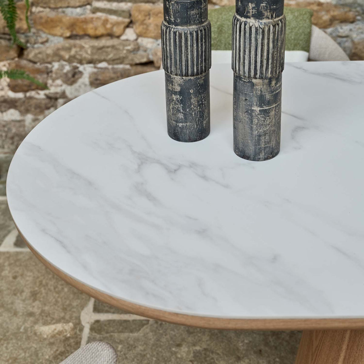 Sutton 200cm Dining Table - Ash with 6x Albi Chairs in Beige with Oiled Oak Legs